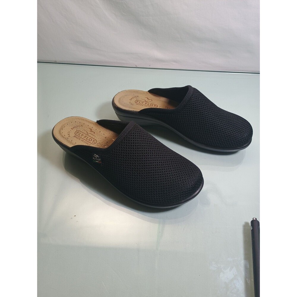 Fly Flot Womens EU 37 Black Knit Anti Shock Backless Mules Clogs Light, Italy